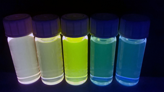 Vials with fluorescent substances.