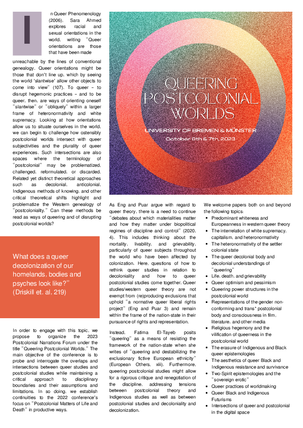 Postcolonial Narrations Flyer