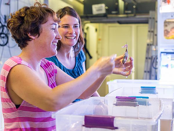 Zwei Personen bei der Arbeit in einem Labor.