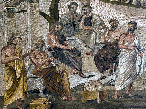 Platons Akademie, Mosaikfußboden in Pompeji, 1. Jahrhundert n. Chr.