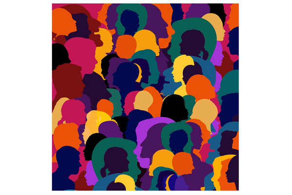 viele Menschen, Profilansicht, überlappend, farbig