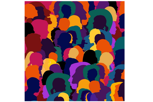viele Menschen, Profilansicht, überlappend, farbig