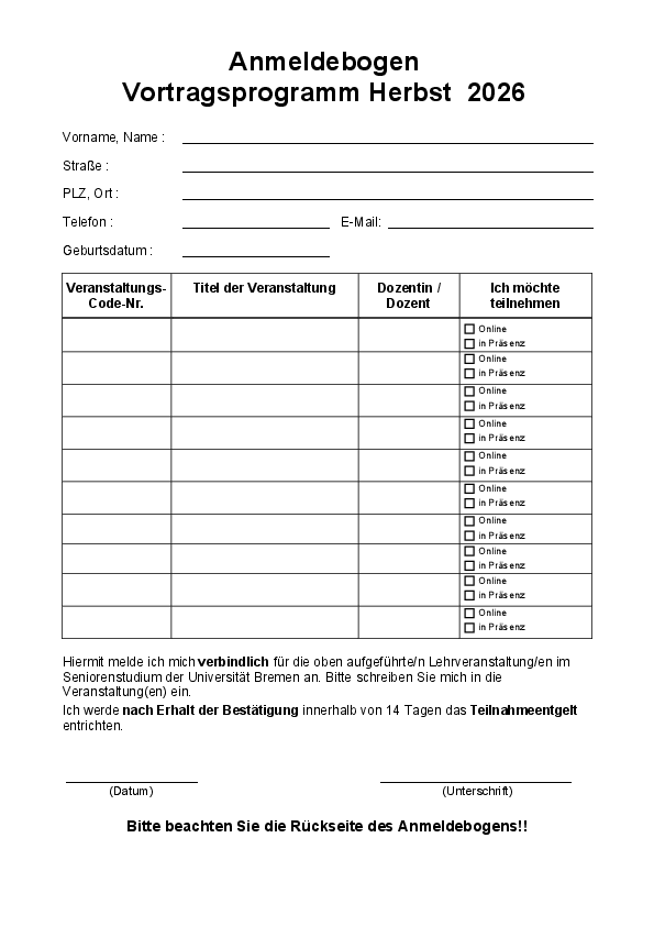 Anmeldebogen Vortragsprogramm Herbst 2026