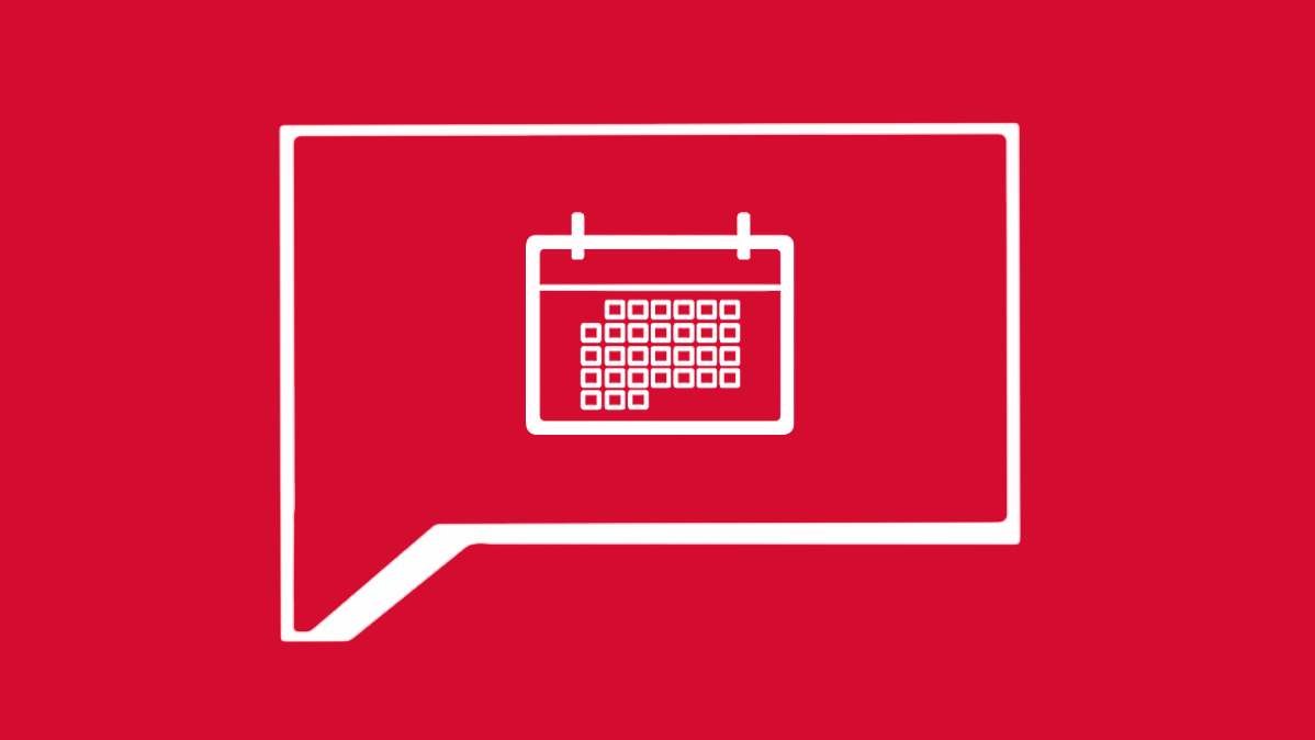 Eine Sprechblase mit einem Kalender-Symbol.