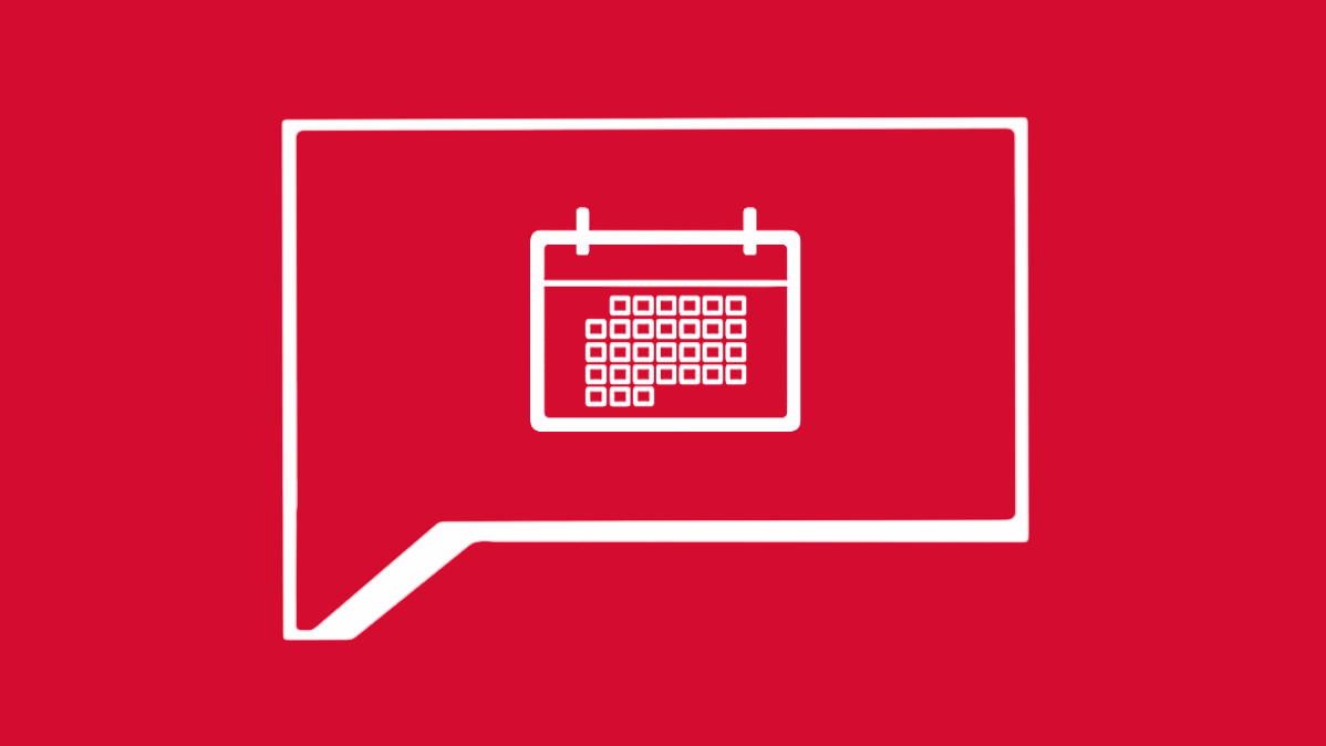 Eine Sprechblase mit einem Kalender-Symbol.