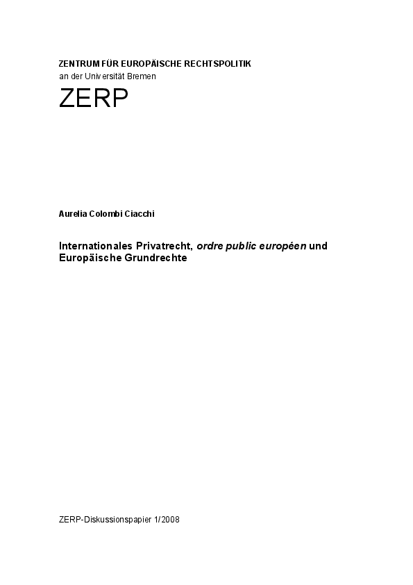 Internationales Privatrecht, ordre public européen und europäische Grundrechte