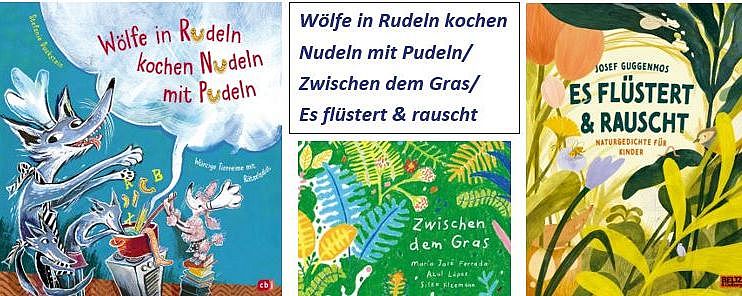 Das Bild zeigt die Cover von drei Bilderbüchern zum Themenschwerpunkt Lyrik.