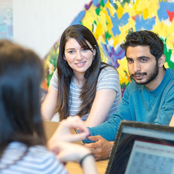 Young people work at a laptop.