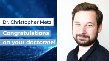 Photo Dr. Christopher Metz und Schriftzug Congratulations on your doctorate