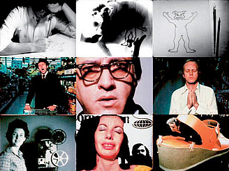 9 farbige filmstills mit Gesichtern