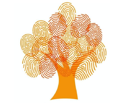 Das Logo der AG Familienfreundliches Studieren: ein Baum, dessen Krone aus Fingerabdrücken gestaltet ist.