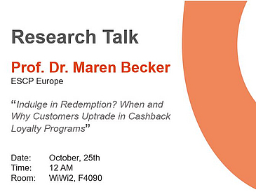 Zeigt den Text:¨Research Talk Prof. Dr. Maren Becker ESCP Europe¨