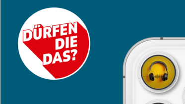 Weißer Kreis mit Dürfen die das drin stehen. iPhone Kamera Linse mit Kopfhörer Symbol drüber.