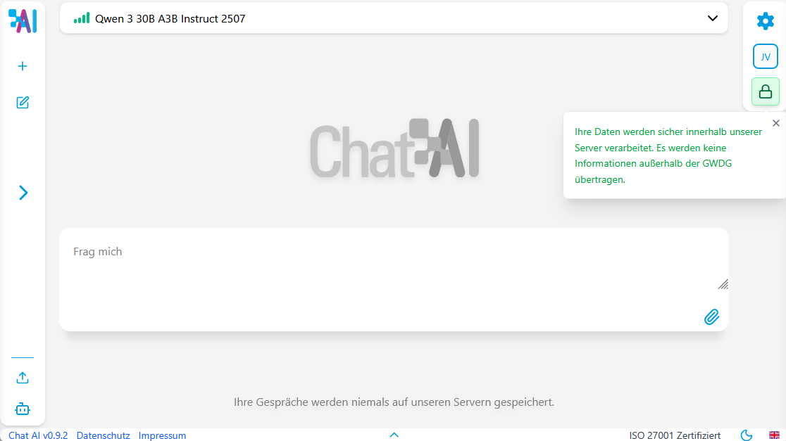 Benutzungsoberfläche ChatAI (hell, deutsch)
