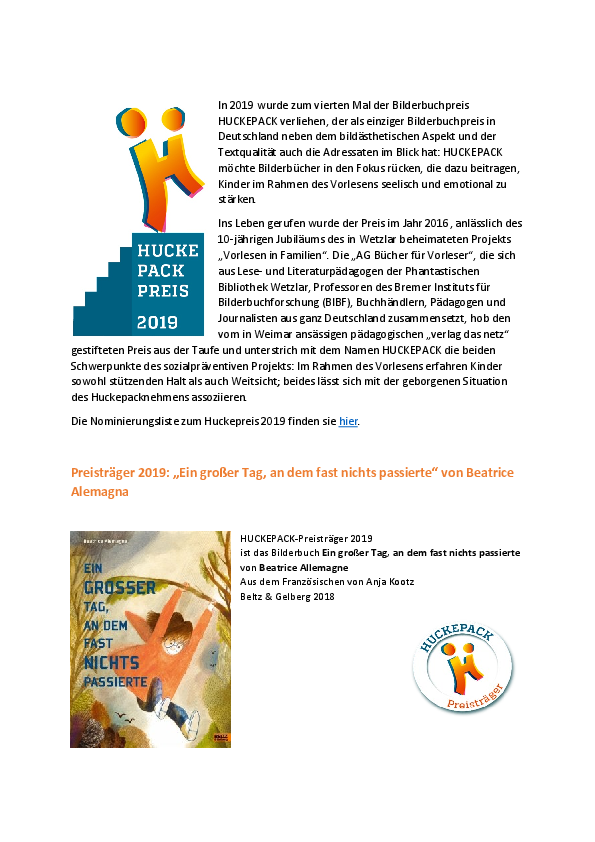 HUCKEPACK-Preis 2019