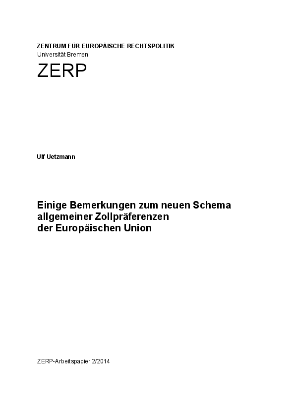 Einige Bemerkungen zum neuen Schema allgemeiner Zollpräferenzen der Europäischen Union