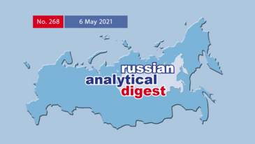 In the forground is a text which says russia analytica digest. In the background is a blue landscape. At the top left coner is the date 06 May 2021 and No. 268.