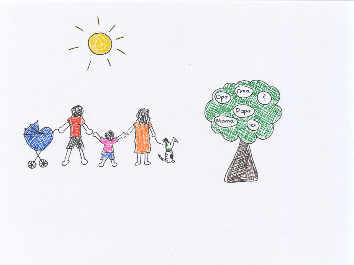 Kinderbild mit Familie und Baum