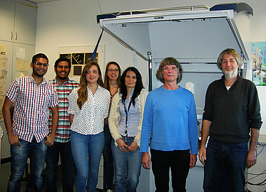 Gruppe von Frauen und Männern vor einem Gerät