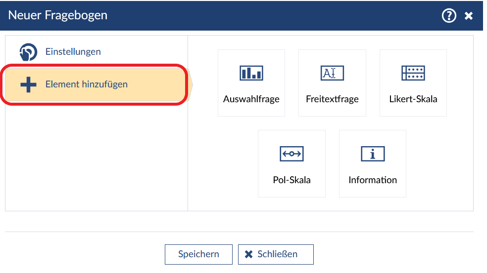 Neue Fragetypen in den Fragebögen
