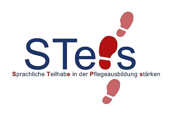 Logo des STePs-Projektes: Fußspuren sind mit dem Namen des Projektes verflochten