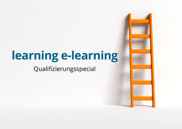 Themenbild zum Qualifizierungsspecial learning e-learning: An einer weißen Wand lehnende, orange-farbene Leiter