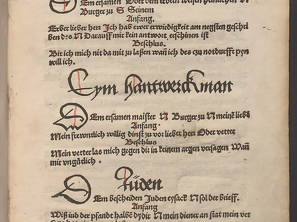Gedrucktes Titularbuch von 1487 mit Angaben für das Anschreiben eines Bürgers