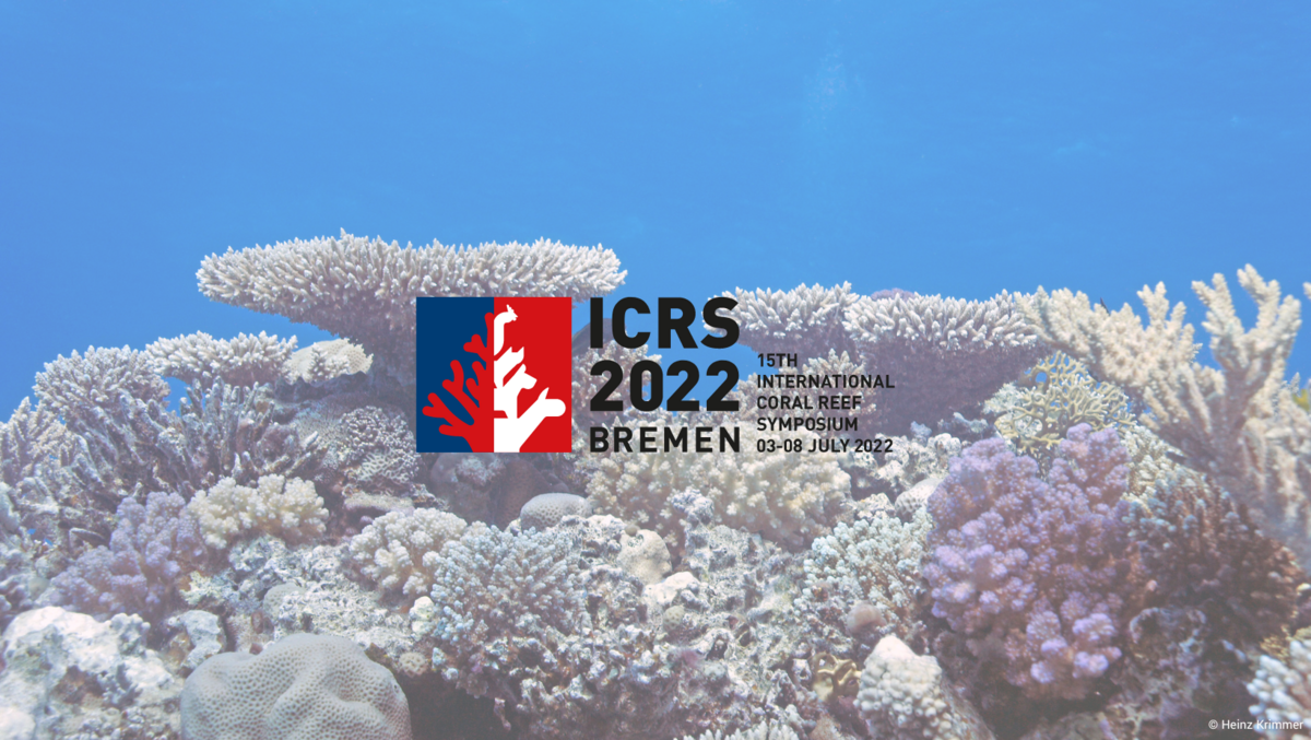 ICRS Konferenz, Korallenriff mit Logo im Vordergrund.
