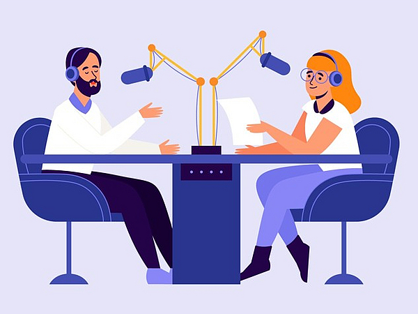 menschen die podcasts aufnehmen und anhoren