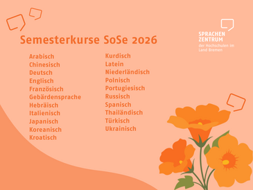 Sprachkurse SoSe 2026 Anmeldung zu den Sprachkursen im Sommersemester 2026 mit vielen verschiedenen Sprachkursangeboten