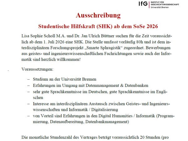 Ausschreibung einer Stelle als SHK