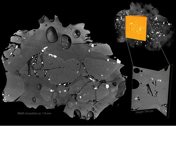 Virtually cut and 3D rendered submarine ash particle