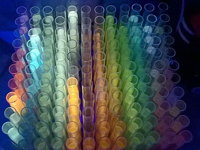 Vials with fluorescent substances.
