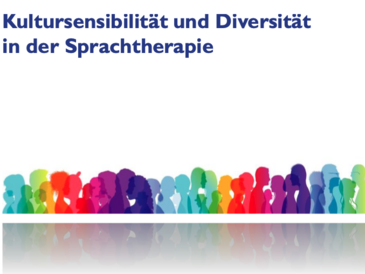 Logo des dbs Symposiums 2023. Kultursensibilität und Diversität in der Sprachtherapie. Am unteren Bildrand sind Silhouetten von Menschen in verschiedenen Farben zu sehen