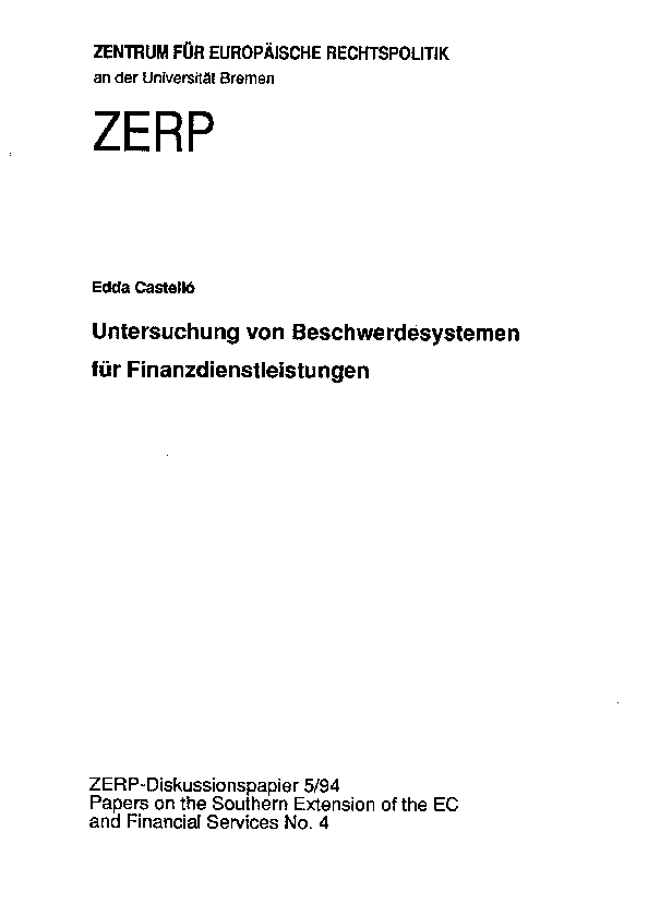 Untersuchung von Beschwerdesystemen für Finanzleistungen