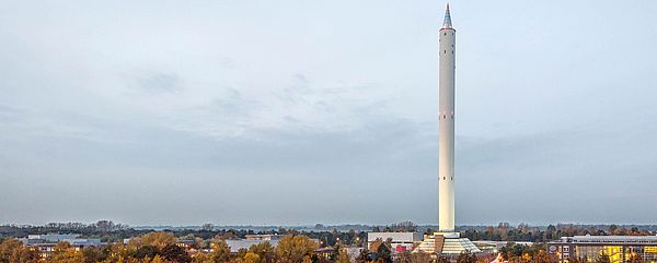 Aerial view of the campus of the University of Bremen, in the foreground you can see the towering, thin drop tower
