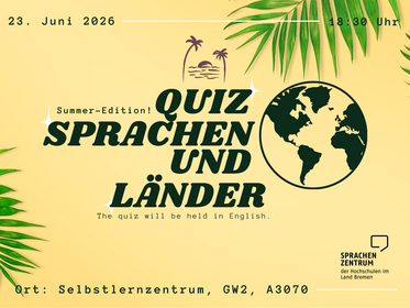 Poster mit Text: Quiz Sprachen und Länder