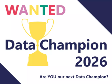 Bild einer Postkarte mit Text zur Bewerbung des Data Champion Award 2026. Are you our data champion?