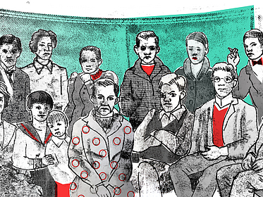 Stimmungsvolle Illustration: Der junge Andrej Sacharow im Kreis seiner Familie