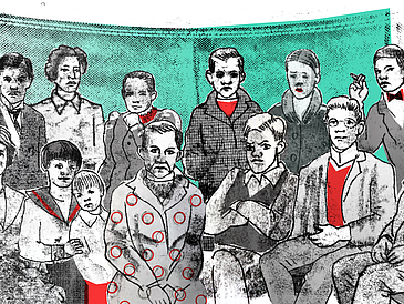 Stimmungsvolle Illustration: Der junge Andrej Sacharow im Kreis seiner Familie