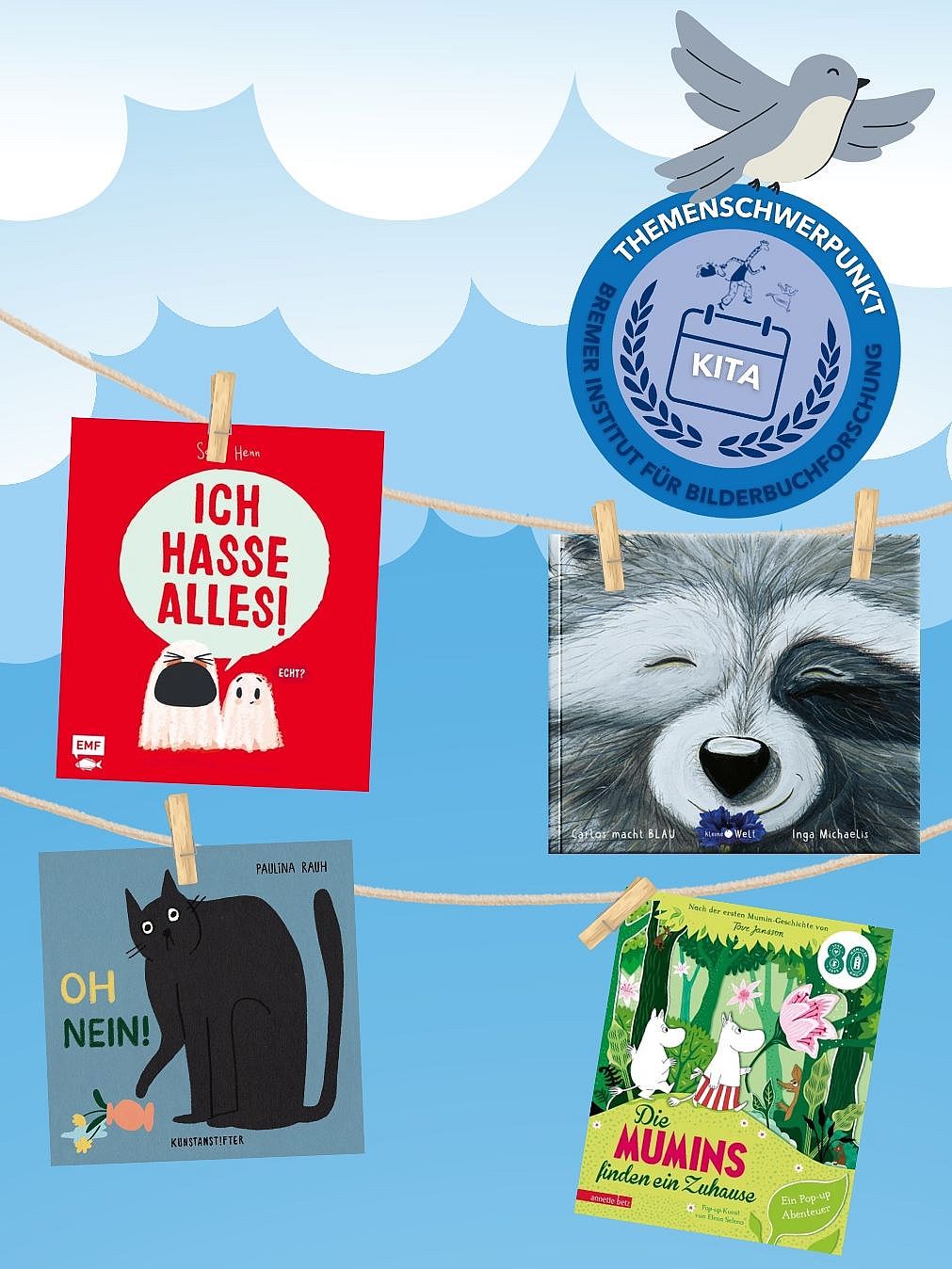 Das Bild zeigt die die Buchcover der vier rezensierten Bilderbücher.