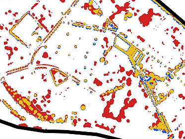 Ausschnitt einer Satellitenaufnahme des Stadtteil Bremen-Gröpelingens, die anhand von verschiedenfarbigen Punkten den Baumbewuchs des Stadtraums darstellt