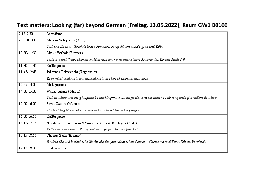 Workshop Text matters: Looking (far) beyond German