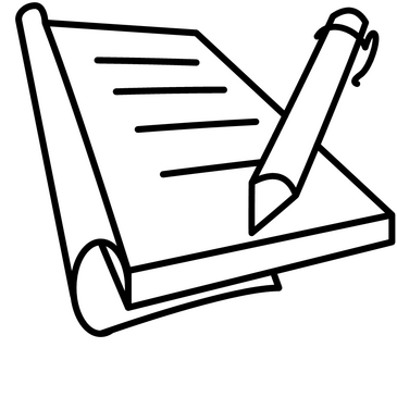 Ein stilisierter Schreibblock mit Stift