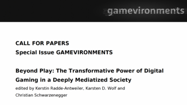CfP Special Issue gamevironments CfP Special Issue gamevironments