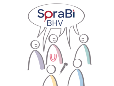 Zeichnung von Personen, die über das Projekt SpraBi BHV sprechen