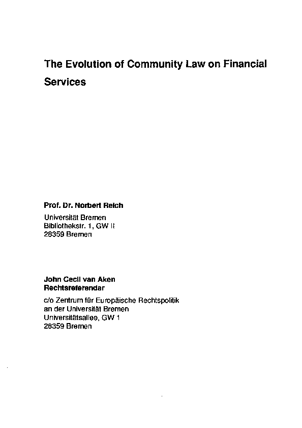 The Evolution of Community Law on Financial Services