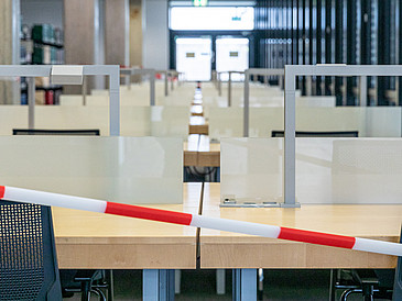 Closed-off workstations in the library.