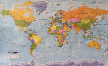 Weltkarte mit Markierung für Herkunftsländer der Masterstudierenden