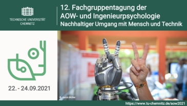 Das offizielle Poster der Fachgruppentagung zeigt das Logo der TU Chemnitz, der Konferenz und die Daten. Auf dem Bild sind eine menschliche und eine Roboterhand abgebildet, die beide das Peace-Zeichen machen